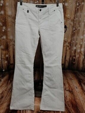 Mudd Vintage Juniors White Low Rise Fitted Flare Leg Pants Size 5 Flat Cargo